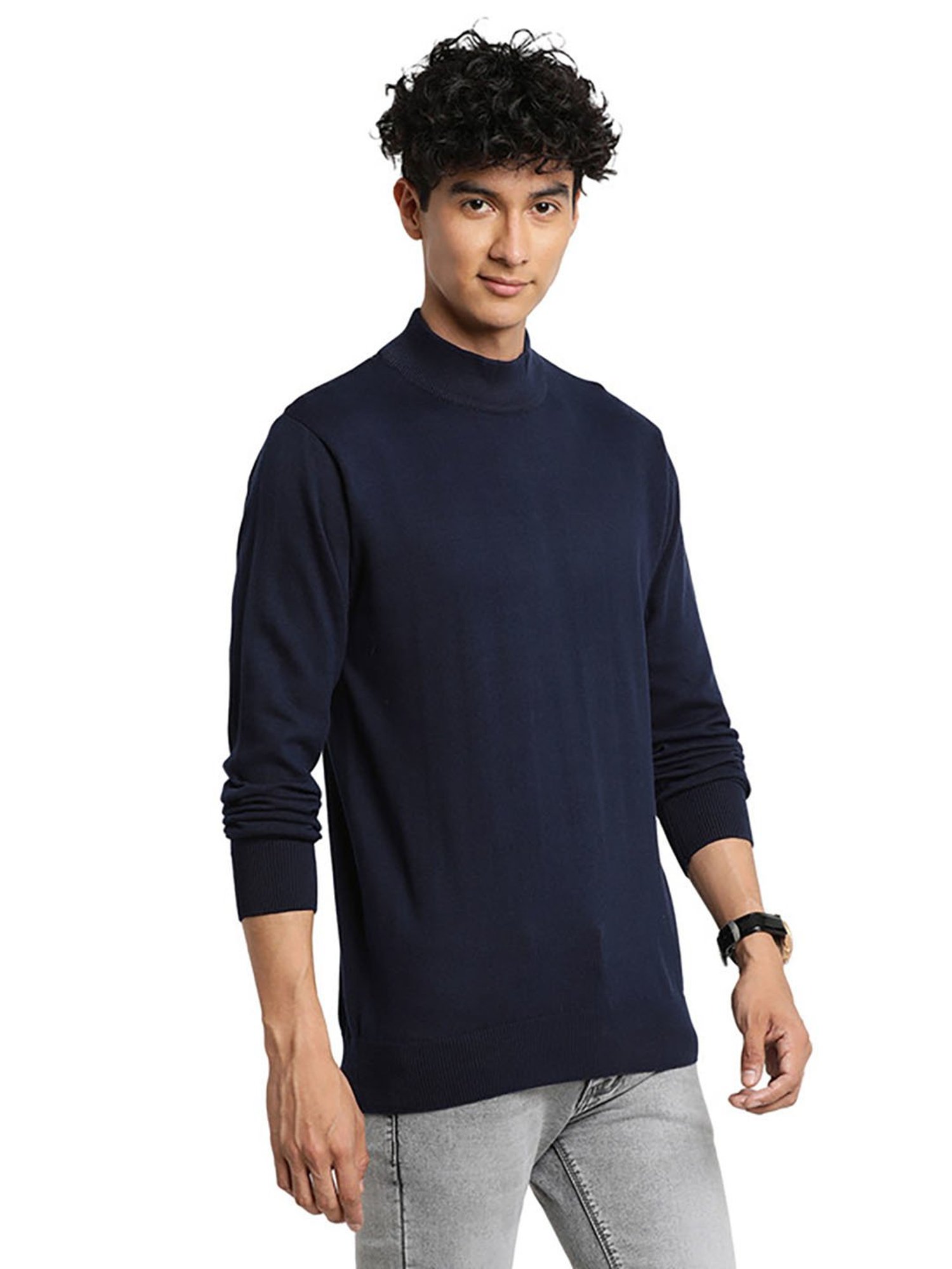 Turtle Navy Cotton Regular Fit Sweater
