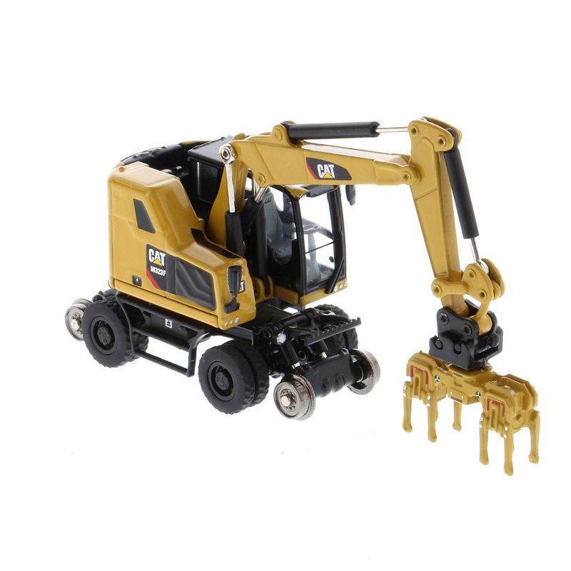 CAT Caterpillar M323F Railroad Wheeled Excavator with 3 Accessories (CAT Yellow Version) "High Line" 1/87 (HO) Scale Diecast Model by Diecast Masters