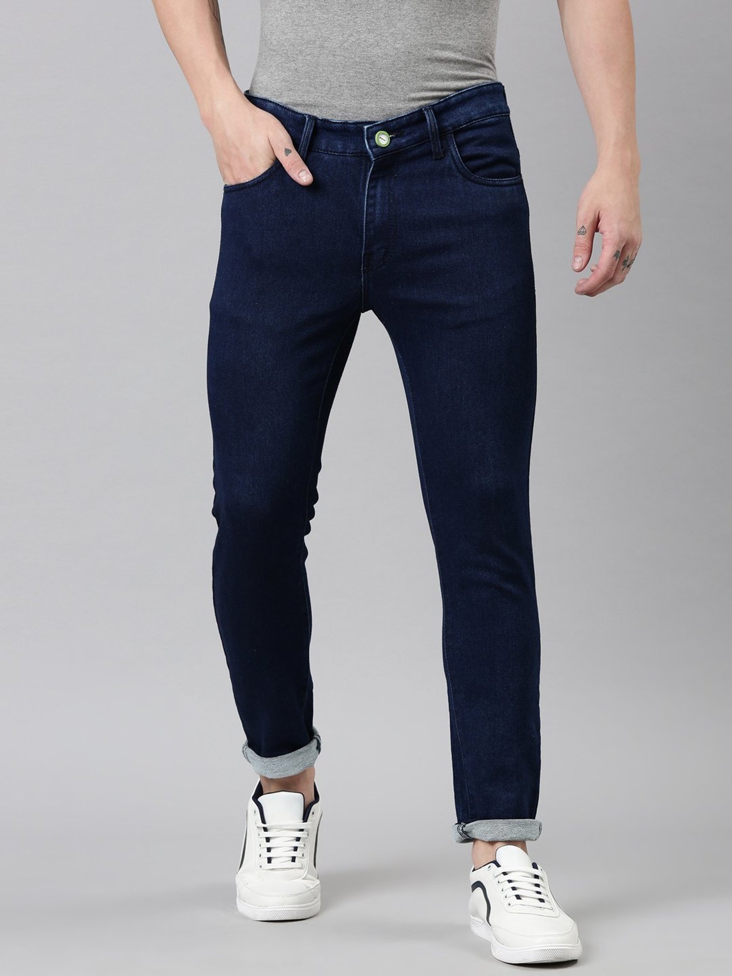 CINOCCI Blue Cotton Slim Fit Jeans