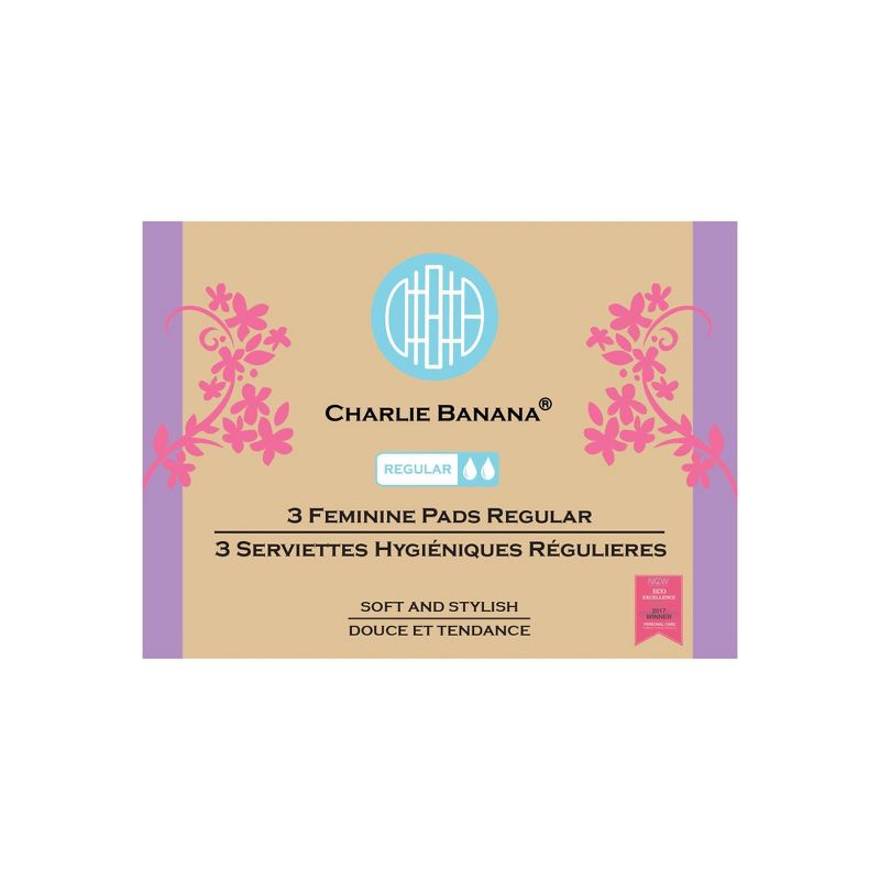Charlie Banana Feminine Pad Super Absorbency - Peony Blossom - 3pk
