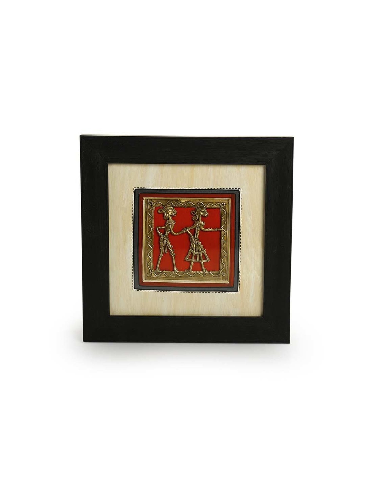ExclusiveLane Black & Orange Acrylic Dhokra Tribal Couple Handcrafted Wall Decor