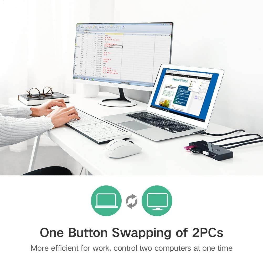 USB 3.0 Switch Selector Fuumuui KVM Switcher Adapter 4 Port USB Peripheral Switcher Box Hub for Mouse Keyboard Scanner Printer PCs with One Button Swapping and 2 Pack USB 3.0 Cable