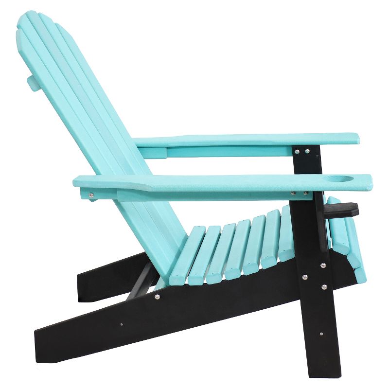 Sunnydaze All-Weather HDPE Outdoor Patio Adirondack Chair with Drink Holder, Turquoise and Black