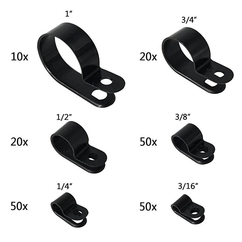 Cable Clamp 200 Pcs Black Nylon Screws Plastic RType Cable Clamp Clips Fasteners Assortment for Cable Conduit 6 Sizes 316quot to 1quot