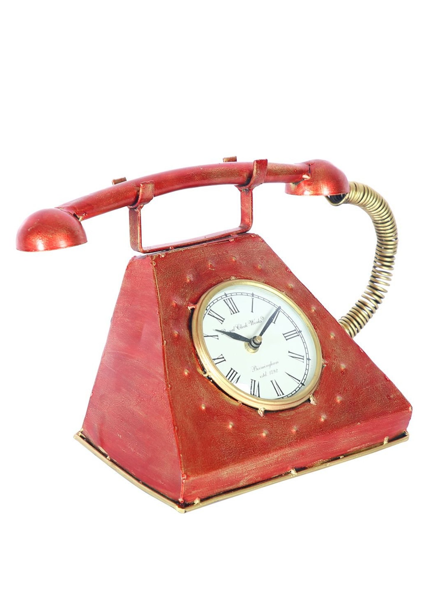 Aapno Rajasthan Red Metal Mini Telephone Show Piece cum Table Clock