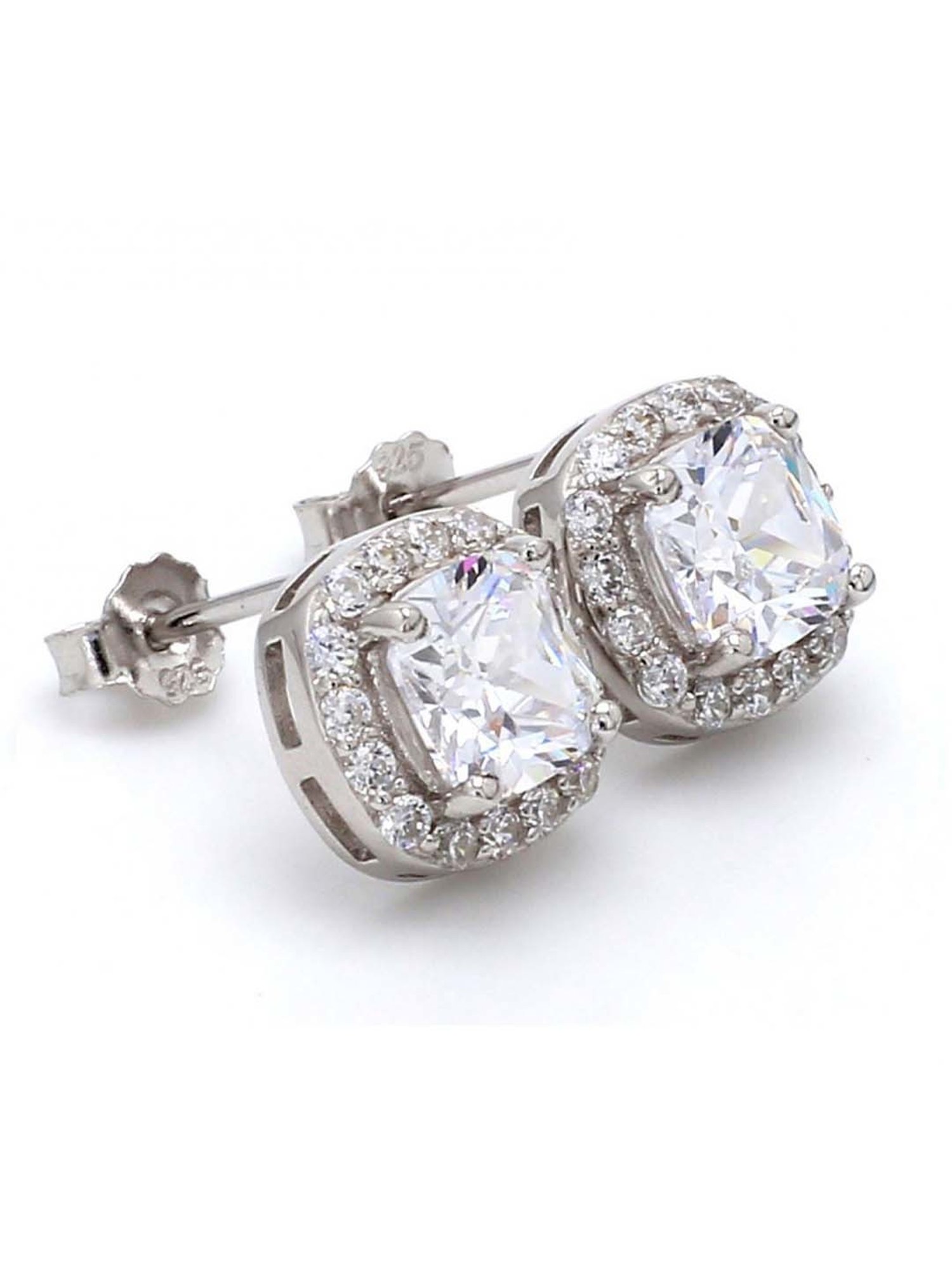 925 Silver Cushion AAA Grade American Diamond Solitaire Stud Earrings for Women & Girls