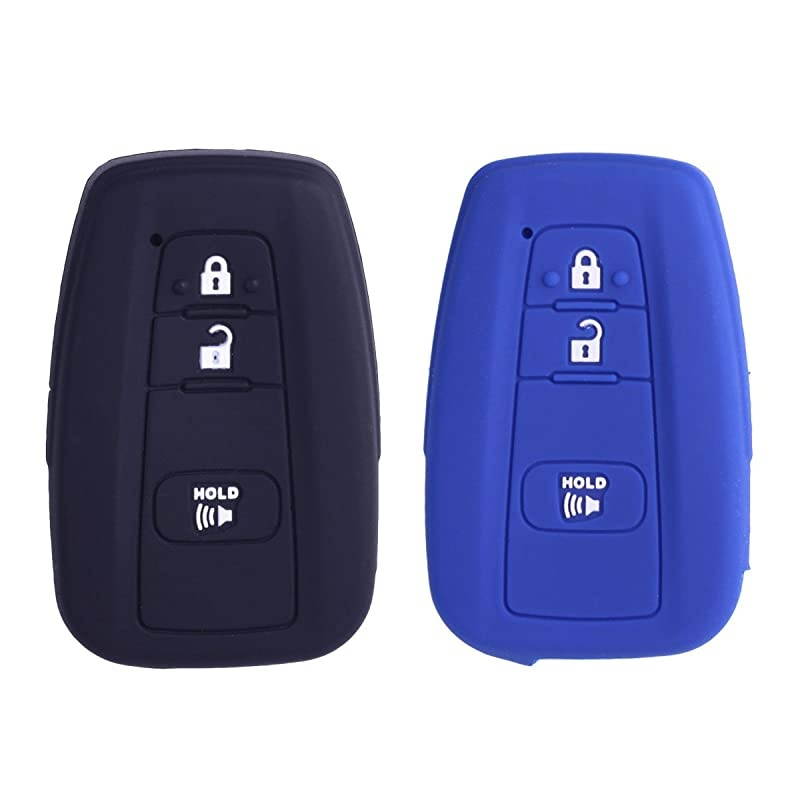 2Pcs  Sillicone key fob Skin key Cover Remote Case Protector Shell for 2016 2017 Prius 2018 2019 CHR Smart Remote black blue