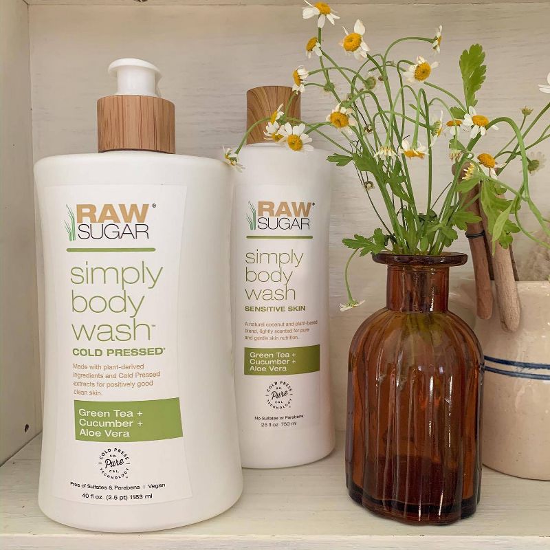 Raw Sugar Green Tea + Cucumber + Aloe Vera Sensitive Skin Simply Body Wash - 40 fl oz