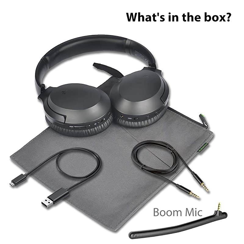 Aria Bluetooth Active Noise Cancelling Headphones with Boom Mic for PC Computer Phone Call Good Sound Replaceable Spacious Ear Pads 35H Wireless amp Wired ANC Over Ear Home Office Headset