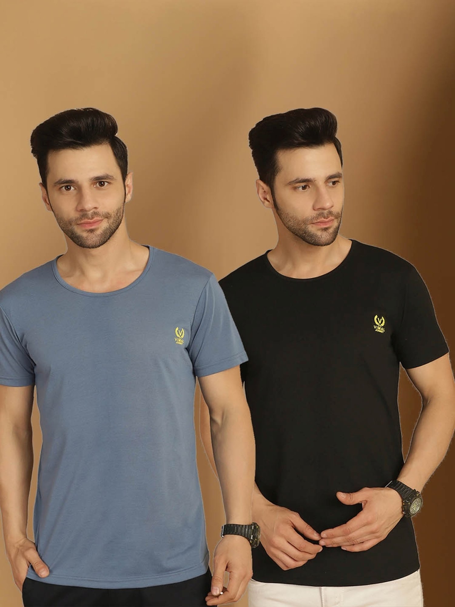 Vimal Jonney Black & Grey Regular Fit T-Shirt