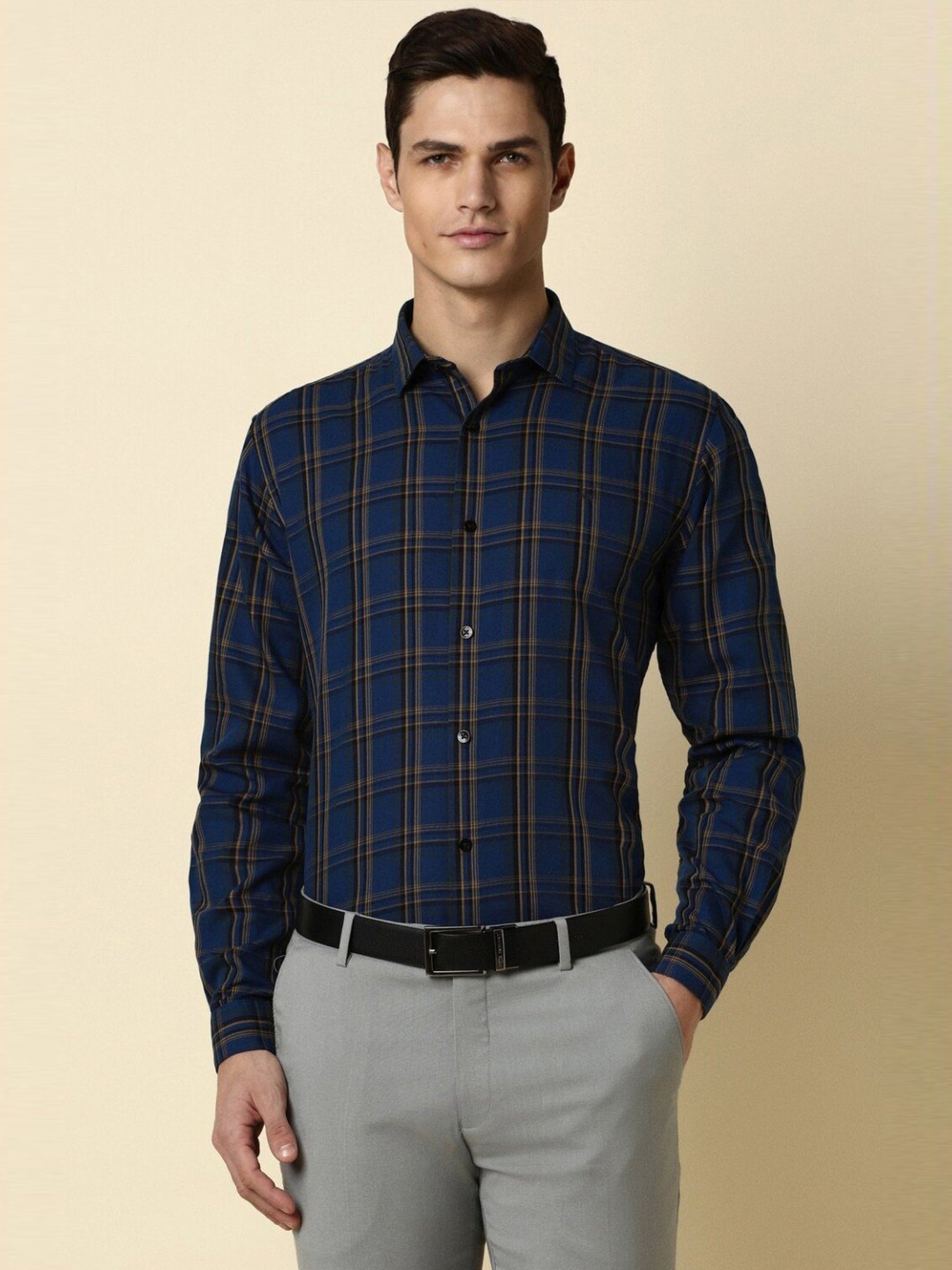 Sojanya Blue Cotton Regular Fit Self Pattern Shirt