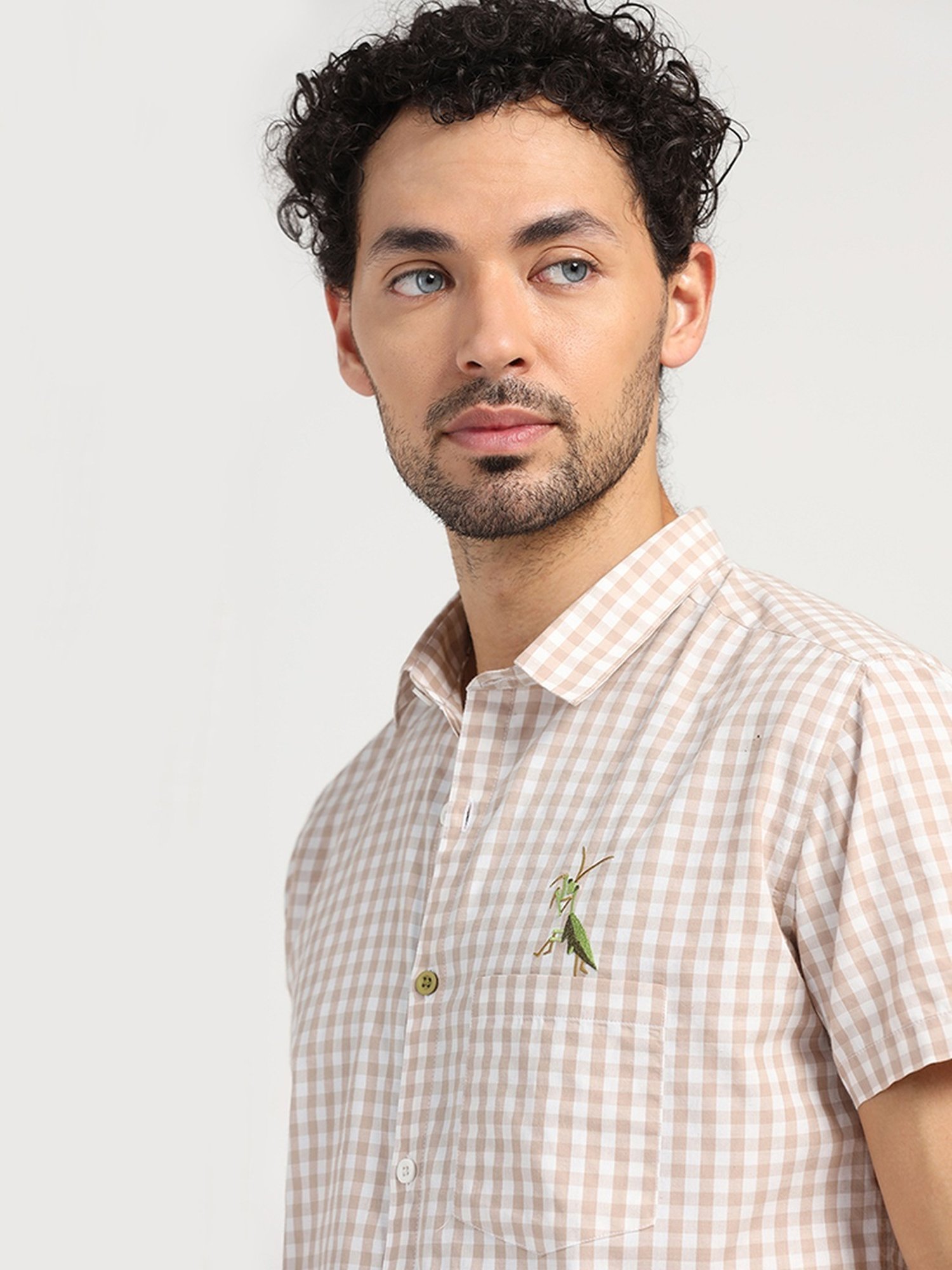 Lela Beige Regular Fit Embroidered Shirt