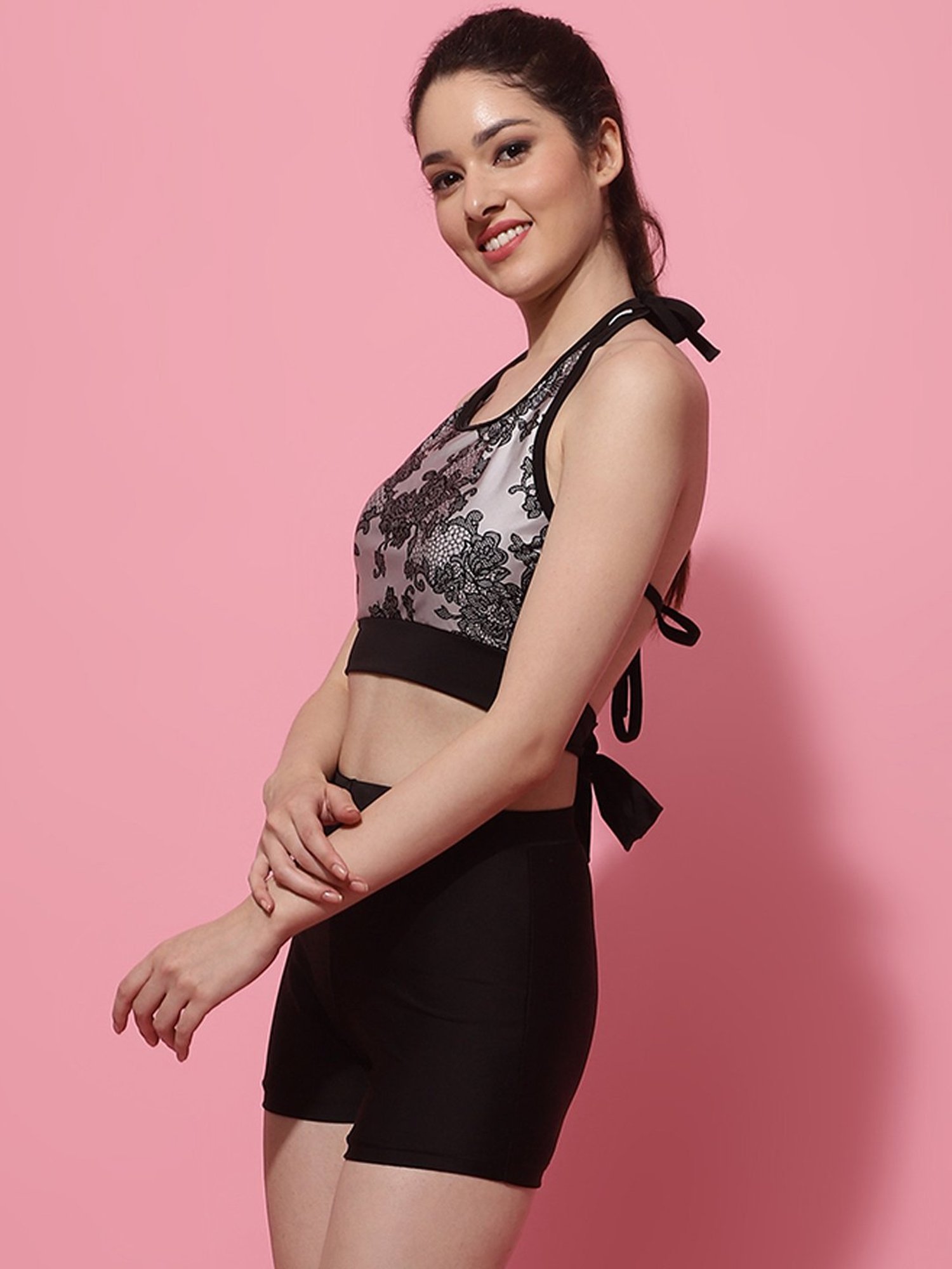 TAG 7 Silver & Black Printed Swimsuit Set