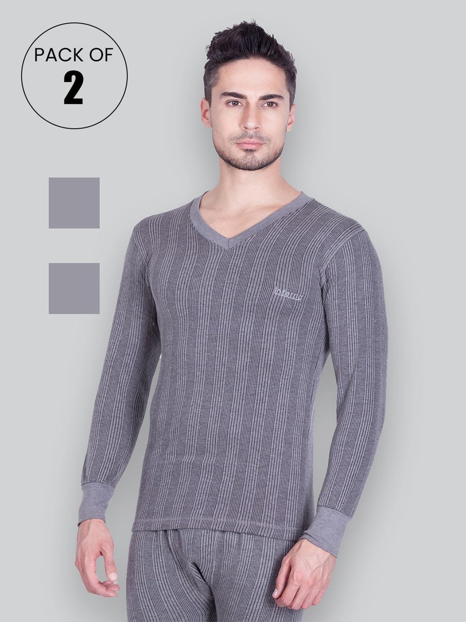 LUX Inferno Charcoal Skinny Fit Striped Thermal Top - Pack of 2