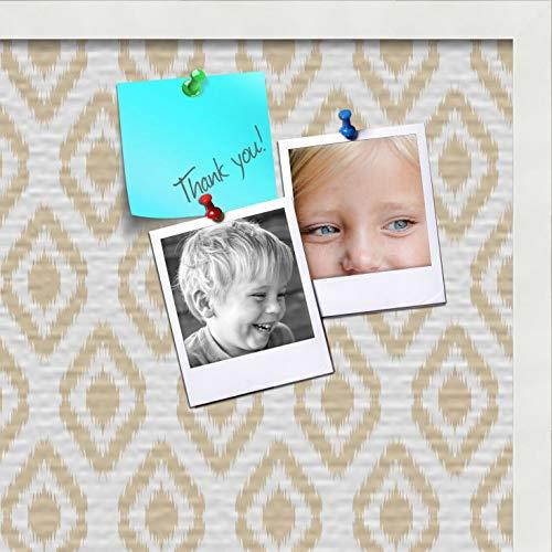 PinPix custom printed pin cork bulletin board made from canvas, Ikat Beige 24x18 Inches (Completed Size) and framed in Satin White Frame (PinPix-Group-65)
