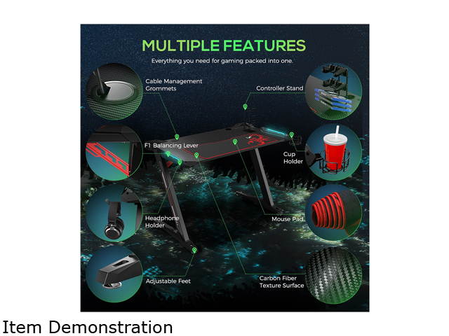 Eureka Ergonomic Z1-S Gaming Desk, Z Shaped Computer Desk with RGB LED Lights, Free Mousepad, Controller Stand, Cup Holder & Headphone Hook - Black 43.3"