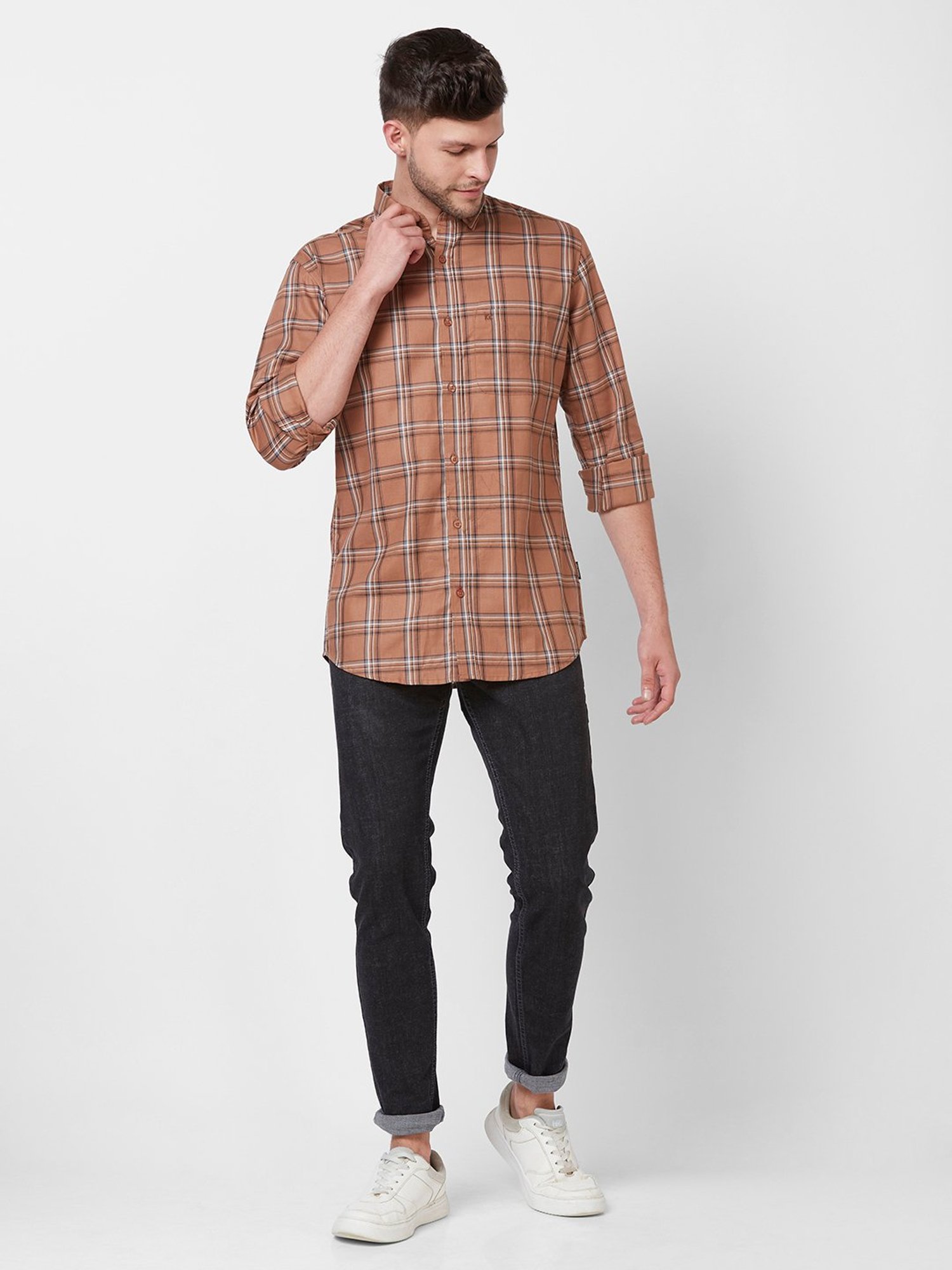 Kenneth Cole New York Mustard Slim Fit Check Cotton Shirt