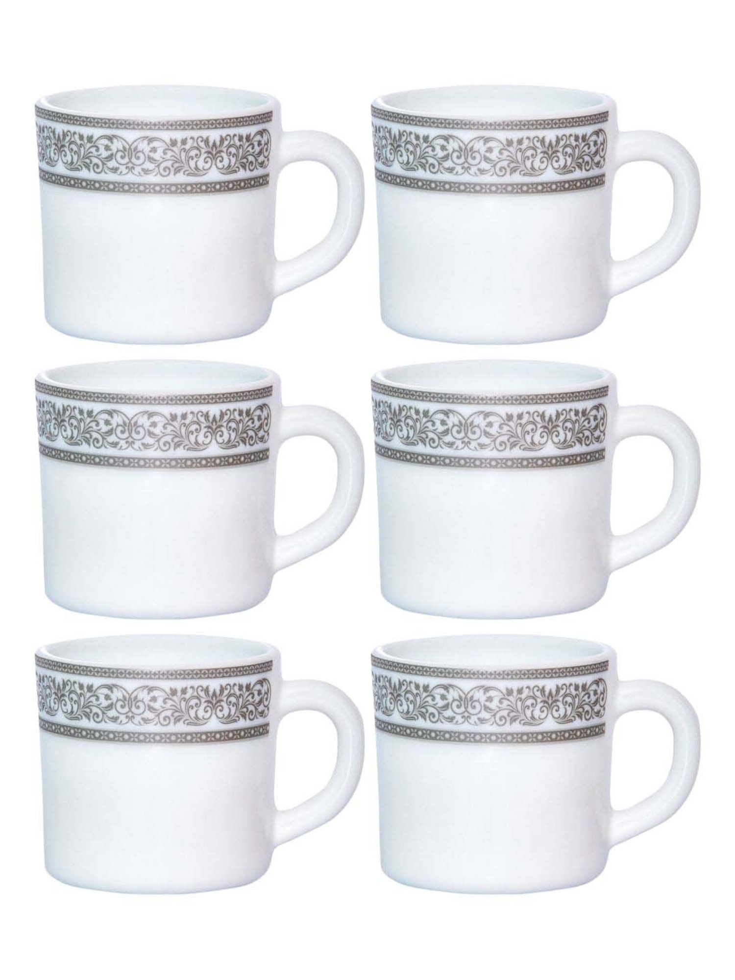 Cello White & Grey Opalware Solitaire Tea Mug (0.1 L) - Set of 6