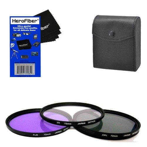 72mm Multi-Coated professional 3 Piece Lens Filter Kit (UV-CPL-FLD) For The Canon EF 50mm f/1.2L USM Lens with HeroFiber&reg; Ultra Gentle Cleaning Cloth