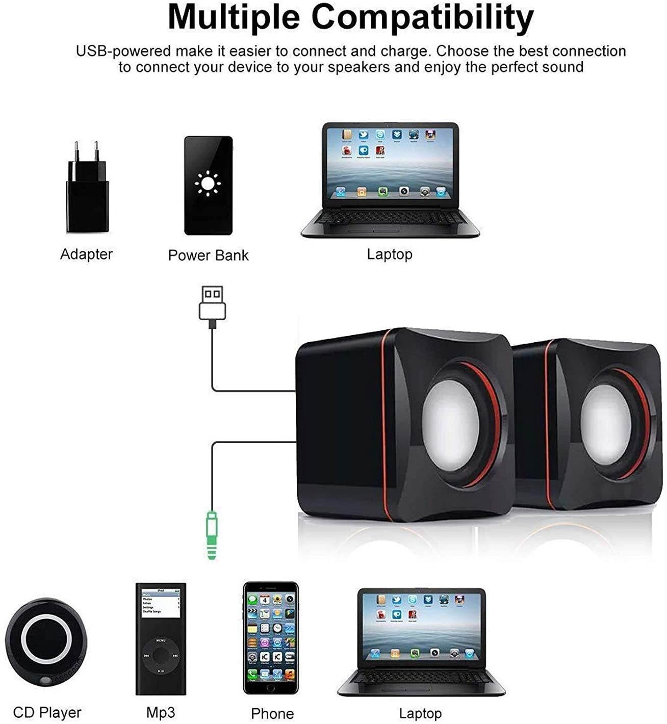 SSEDEW Portable Computer Speakers USB Powered Desktop Mini Speaker Bass Sound Music Player System Wired Small Speaker