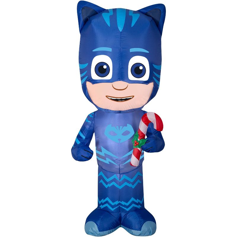 Gemmy Christmas Airblown Inflatable Catboy w/Candy Cane PJ Masks (WM), 5 ft Tall, blue