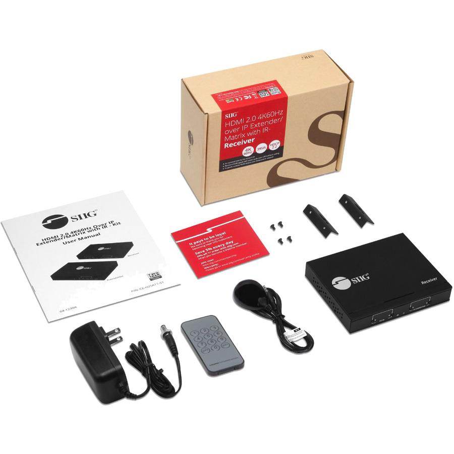 SIIG HDMI 2.0 4K60Hz Over IP Extender / Matrix with IR Receiver CEH25C11S1