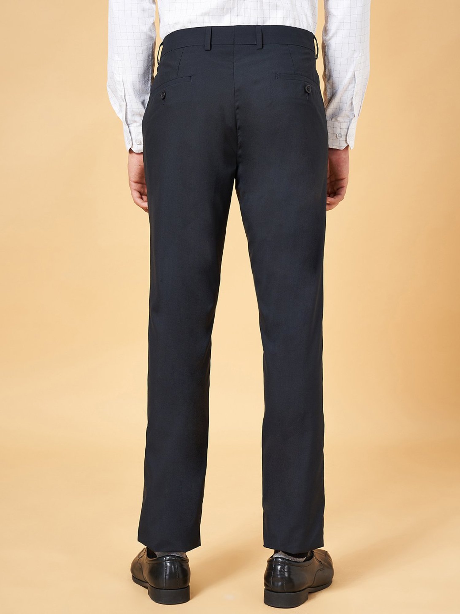 Peregrine by Pantaloons Navy Slim Fit Flat Front Trousers