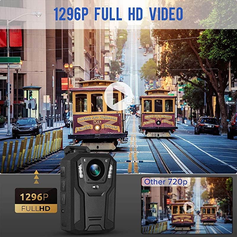 P100 1296P Body Mounted Camera 8-9hrs Recording Wearable Video Recorder Manually Night Vision for Law Enforcement (32G)