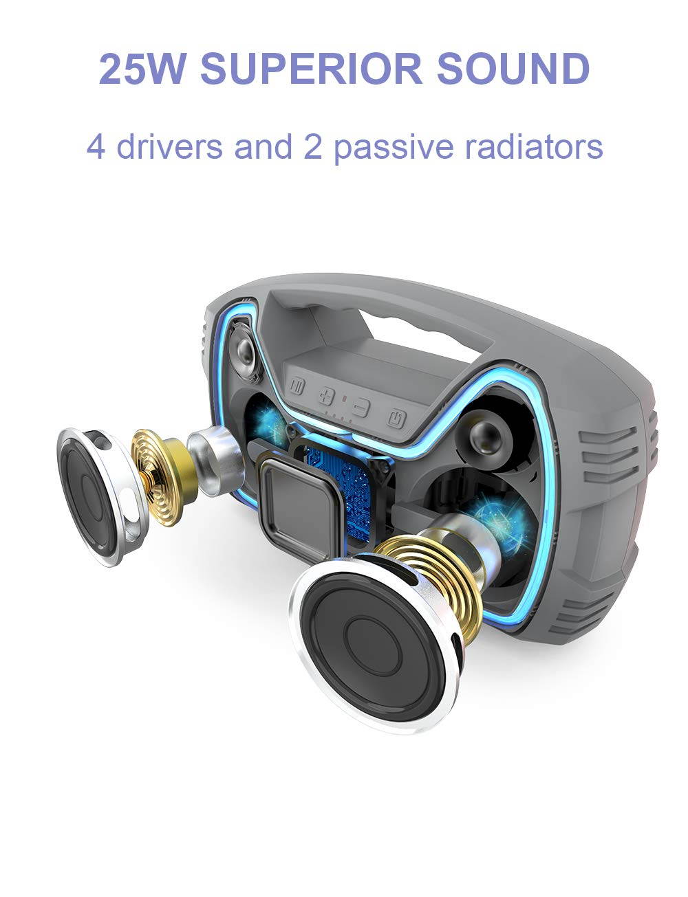 AOMAIS 25W Bluetooth Speakers with HD Stereo Sound & Deep Bass, Portable Outdoor Wireless Stereo Pairing Speaker, IPX7 Waterproof, Built-in Mic, 100ft Bluetooth Range for Party, Camping, Travel-Black