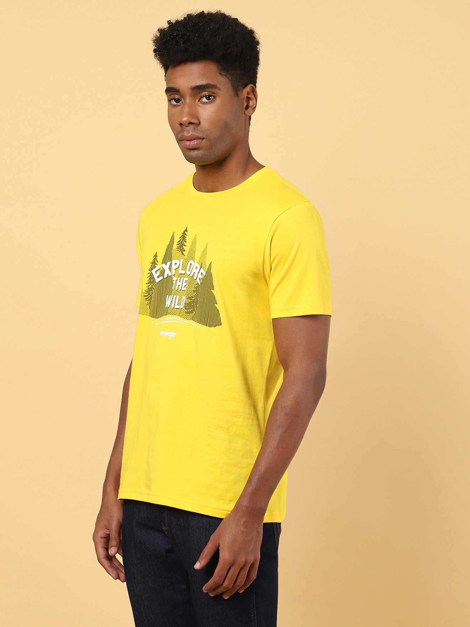 Wrangler Lemon Yellow Cotton Regular Fit Printed T-Shirt