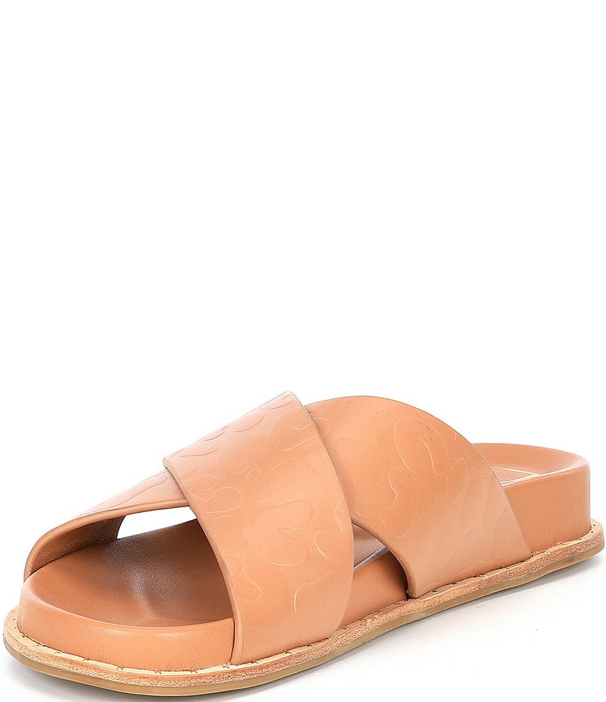 Deltan Nova Debossed Leopard Print Leather Cross Band Slides