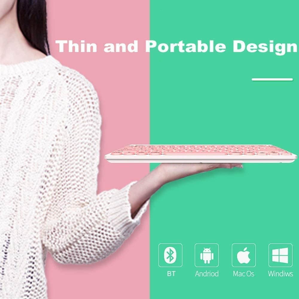 Wireless Keyboard, Attoe Dual Channel Multi-Device Universal Cute Wireless Bluetooth Keyboard Portable Slim with 20m Connection Distance for Tablet Smart Phone PC Windows Android iOS Mac (Pink)