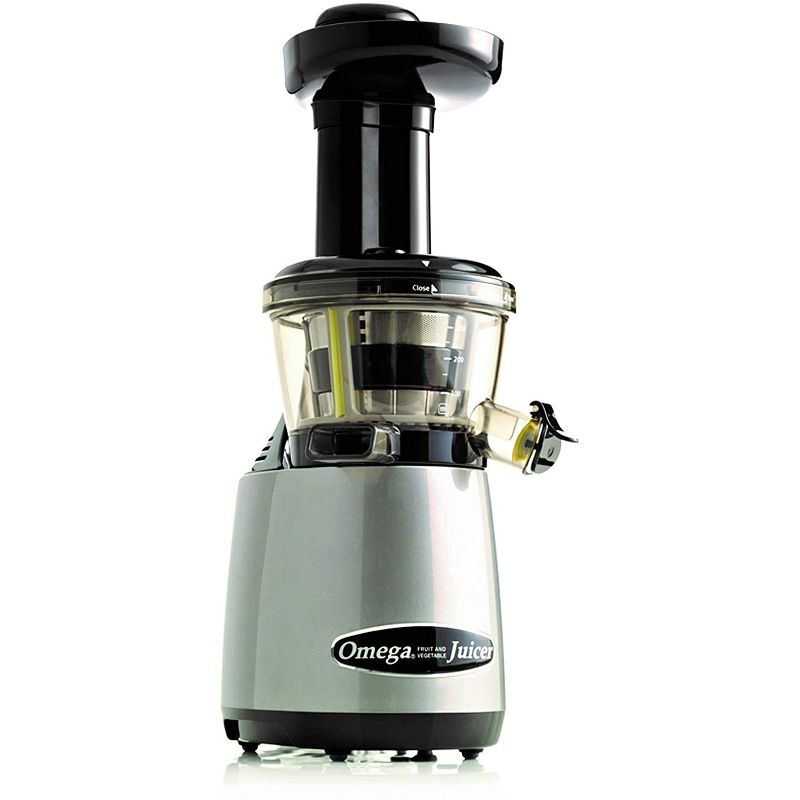 Omega VRT400HDS 80 RPM Vertical Low Speed Compact Continuous Cold Press Masticating Fruit and Vegetable Juicer Extractor, Silver