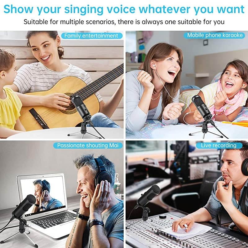 USB Microphone  Condenser PC Mic with Tripod Stand for Gaming Podcast Skype Chatting YouTube Videos Voice Overs and Streaming Compatible with iMac PC Laptop Desktop Windows Computer