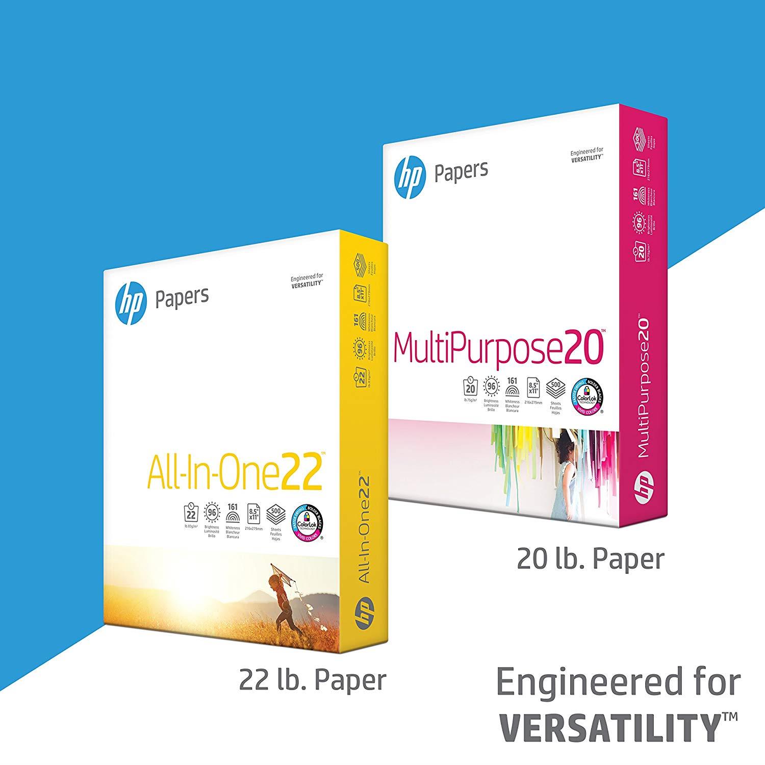 HP Printer Paper, All In One22, 8.5 x 11, Letter, 22lb, 96 Bright, 5,000 Sheets / 10 Ream Carton (207010C) Made In The USA