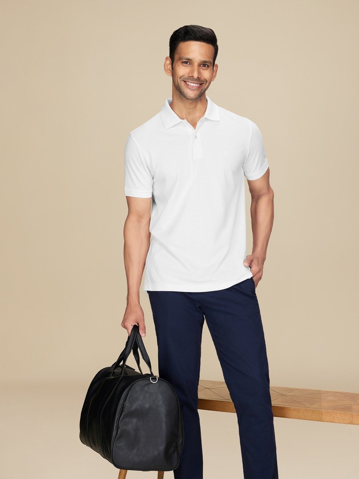 XYXX Polar White Cotton Regular Fit Polo T-Shirts