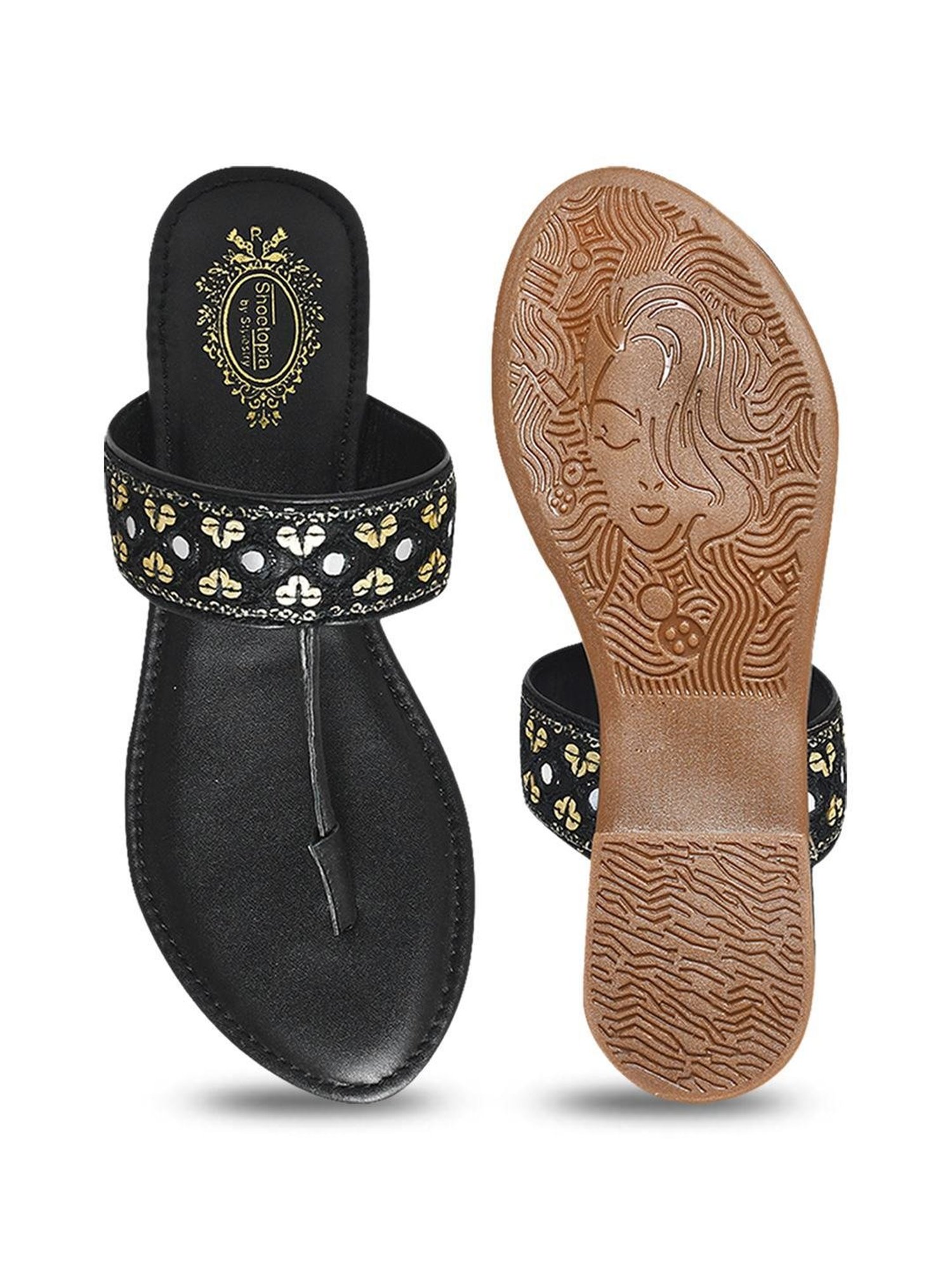 Shoetopia Women's Black T-Strap Sandals