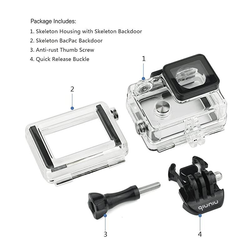 Open Protective Skeleton Housing Case with LCD Touch Backdoor and BacPac Backdoor for Extended LCD Screen or Expansion Battery - Compatible with GoPro Hero 4, 3, and 3+ - Transparent Clear