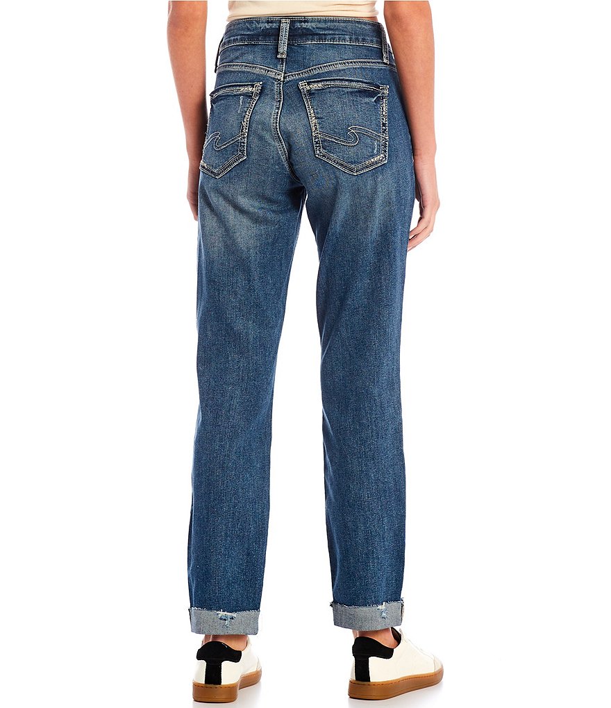 Silver Jeans Co. Mid Rise Raw Rolled Cuff Boyfriend Jeans