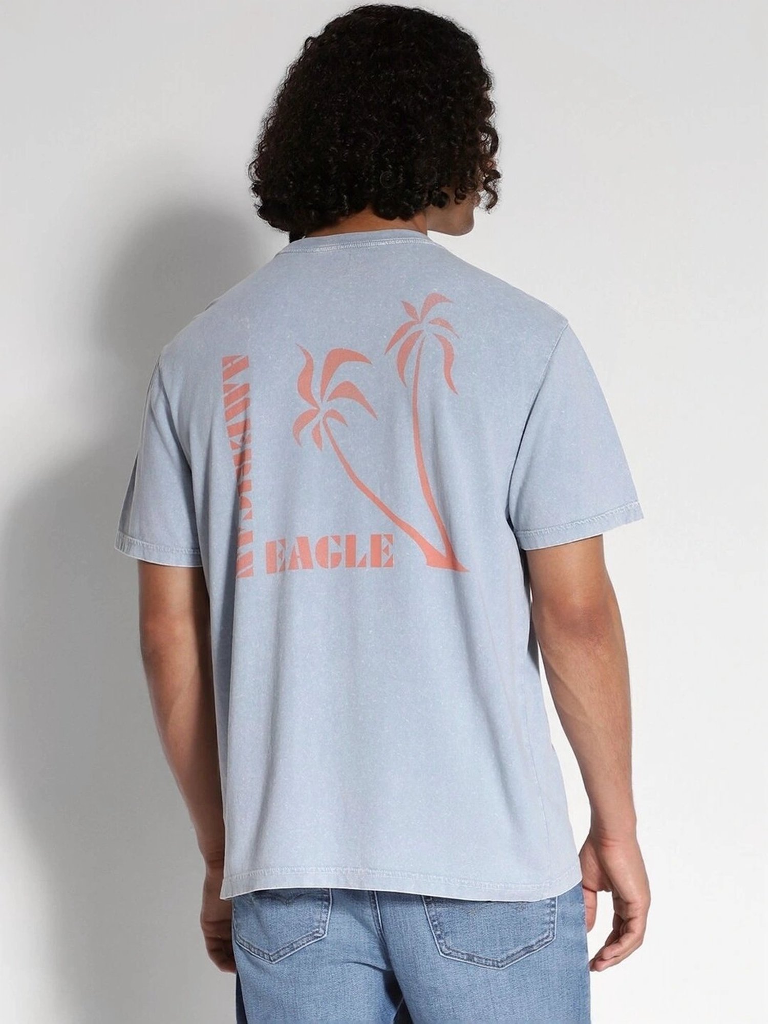 American Eagle Blue Cotton Regular Fit Printed T-Shirt