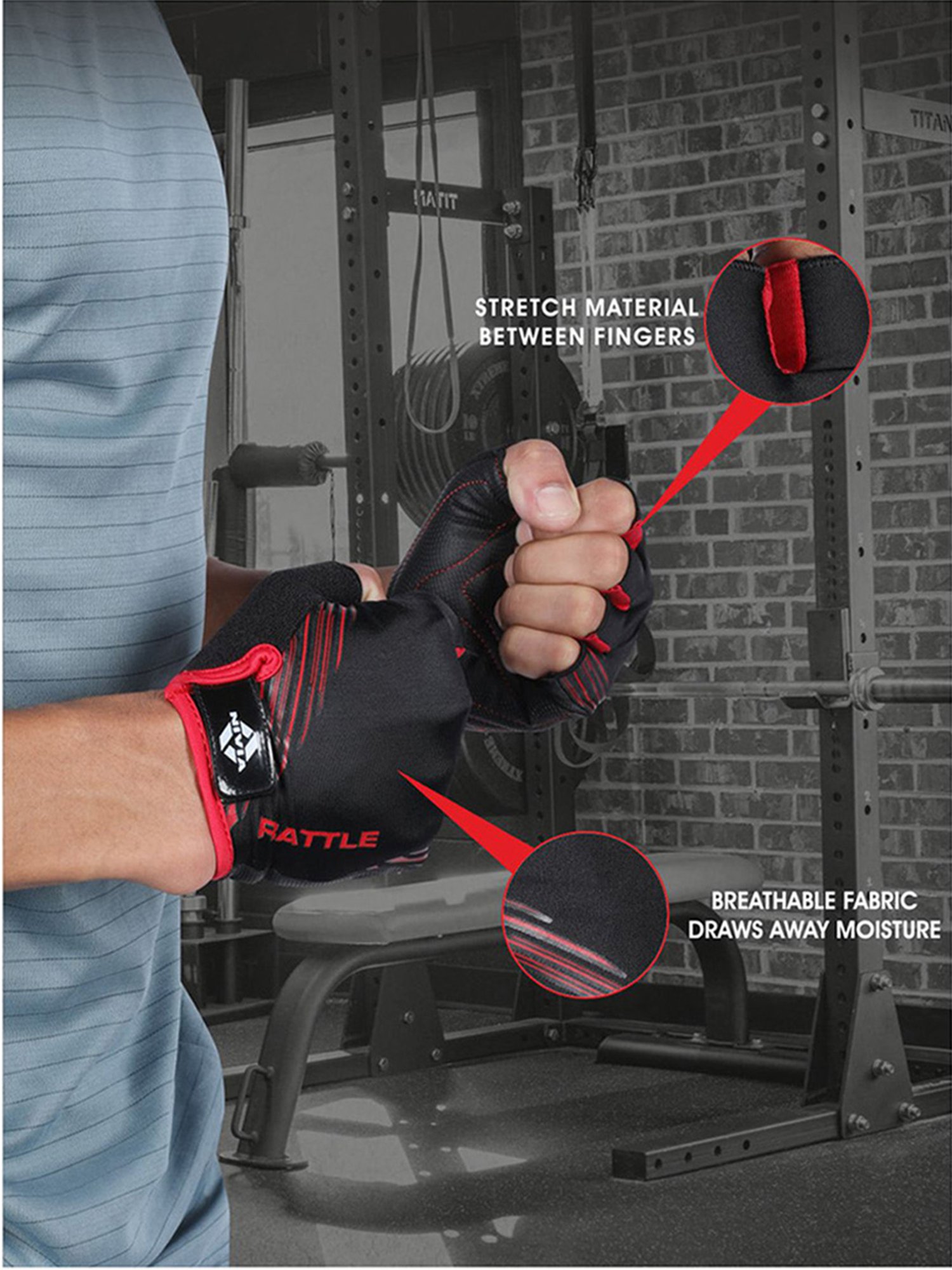 Nivia Rattle Gym Glove (Black) Size - L