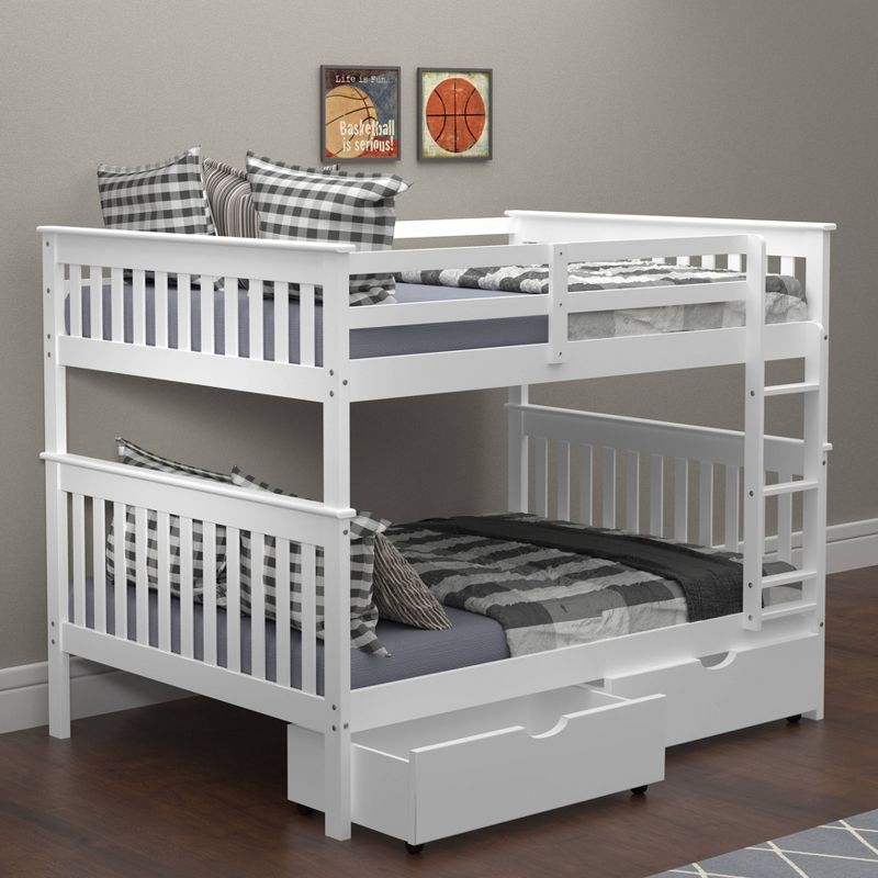 Full/Full Mission Bunk Bed with Dual Underbed Drawers White - Donco Kids