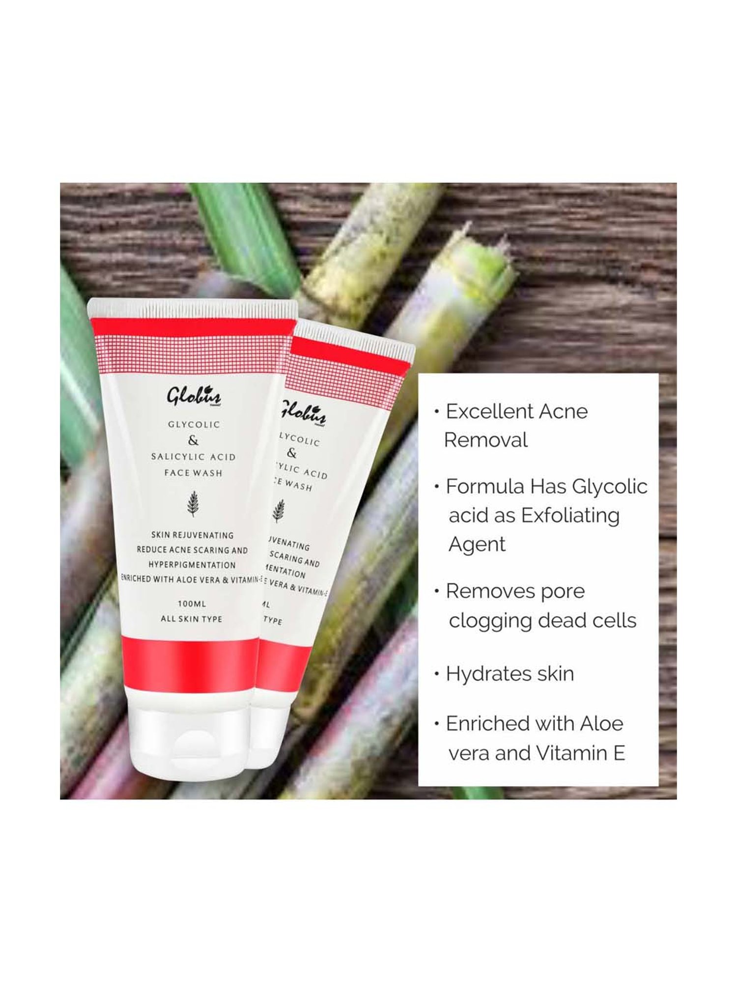 Globus Naturals Glycolic & Salicylic Acid Pimple Clear Face Wash Pack of 2 - 200 ml