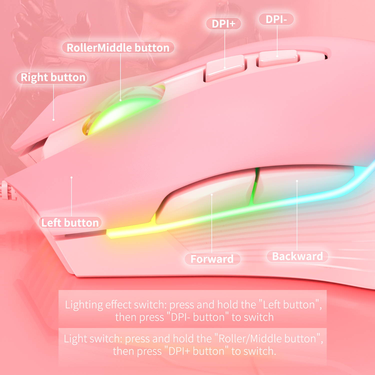 CW905 RGB Wireless Gaming Mouse, Rechargeable Computer Mice with RGB Backlit, 6 Adjustable DPI Up to 6400, Ergonomic Laptop PC Mouse for Windows Vista Linux