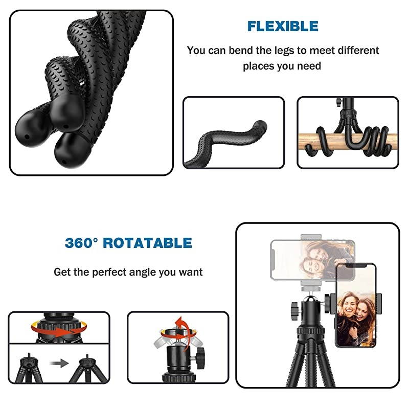 Tripod Portable Cell Camera Tripod Stand with Wireless Remote Flexible Tripod Stand for SelfiesVloggingStreamingPhotography Compatible with SmartSports Camera GoPro
