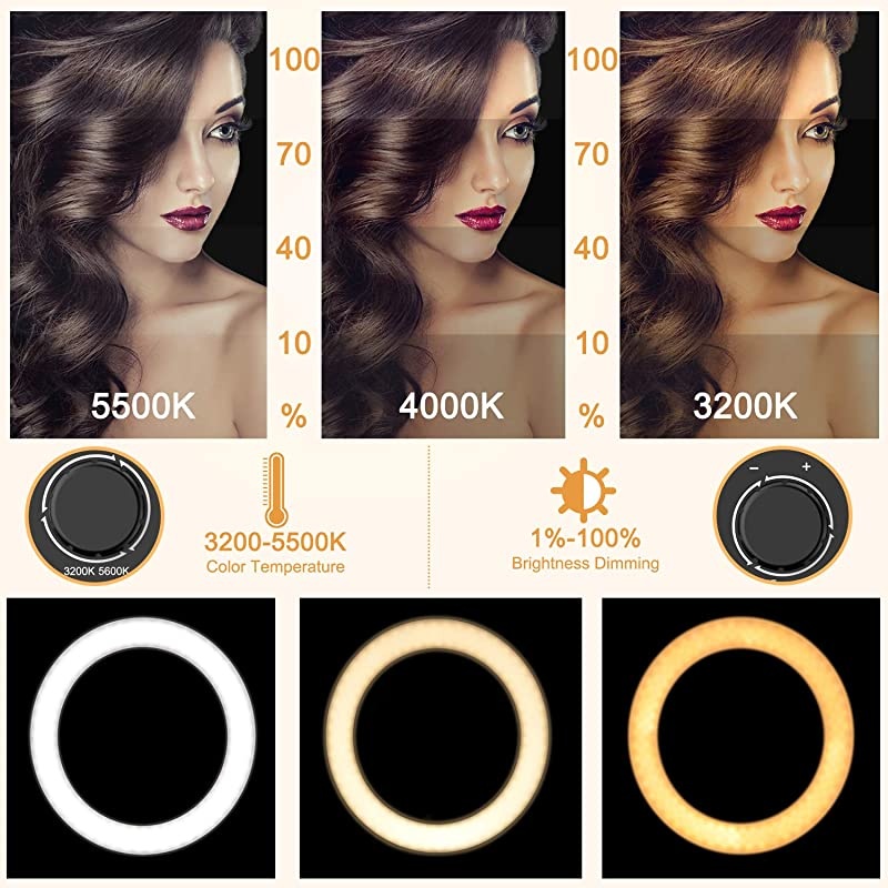 Inch Ring Light with Tripod Stand YouTube LED TikTok Ringlight Kit Color Temperature 3200K to 5500K Makeup Ringlights with Phone Holder Remote Carry Bag Camera Cellphone Video Shoot Selfie Portrait
