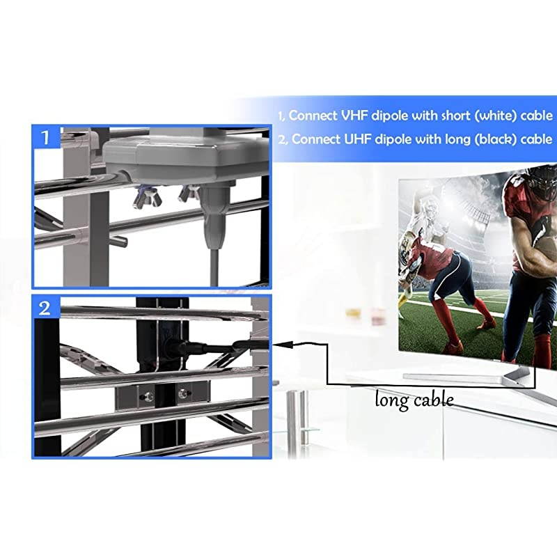 Outdoor Digital HD TV Antenna with High Gain and Low Noise Amplifier for UHF/VHF - Long Range, Mounting Pole, 40FT RG6 Coaxial Cable, 2 Way Splitter, Easy Installation