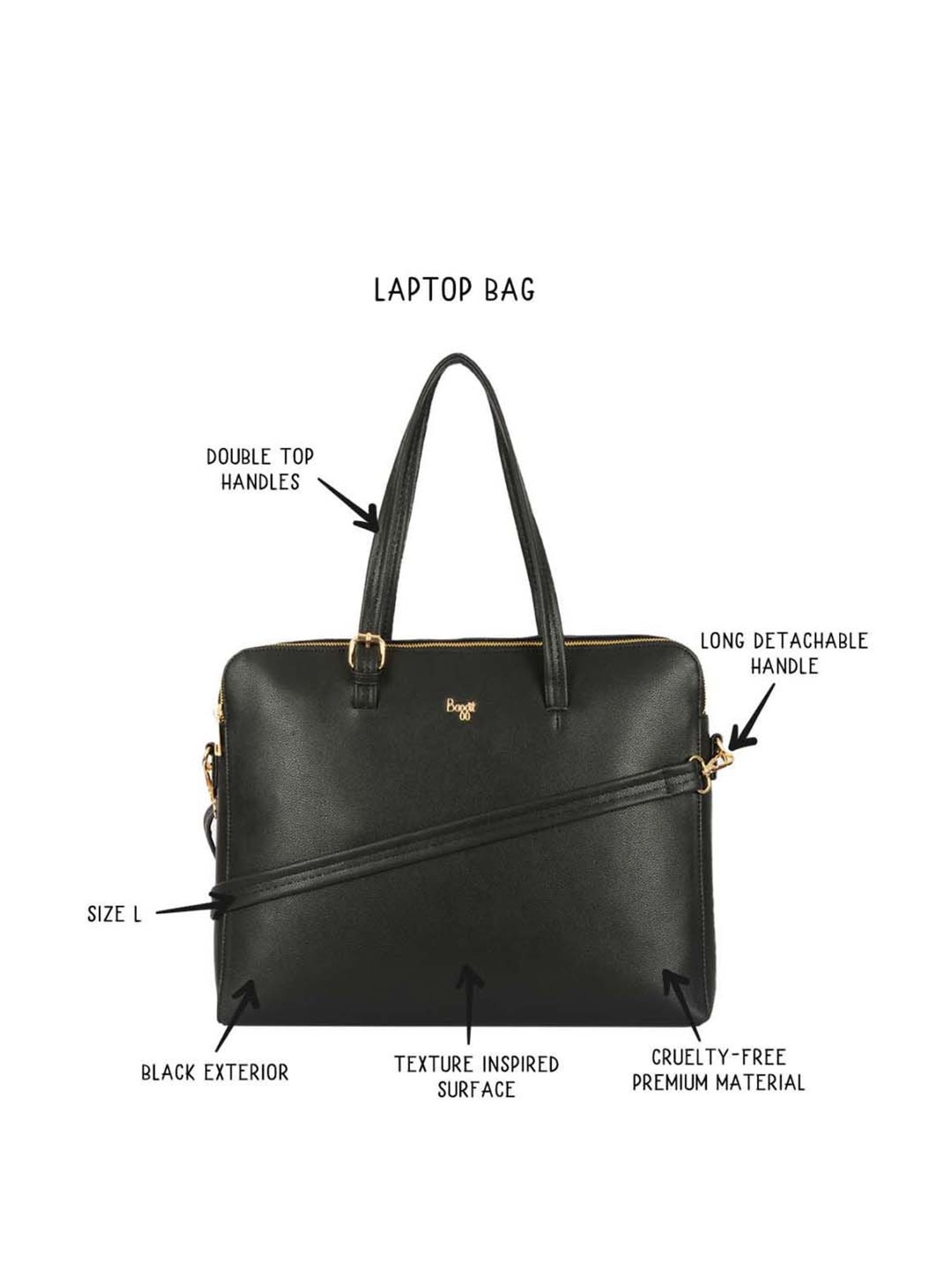 Baggit Black Solid Large Laptop Messenger Bag