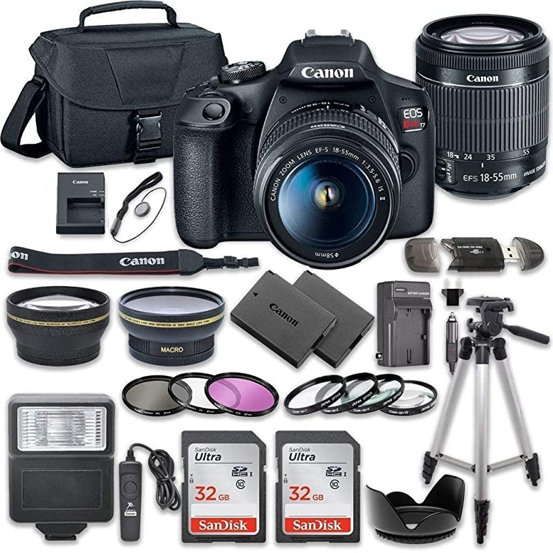 EOS Rebel T7 DSLR Camera Bundle with  EF-S 18-55mm f/3.5-5.6 is II Lens + 2pc SanDisk 32GB Memory Cards + Accessory Kit