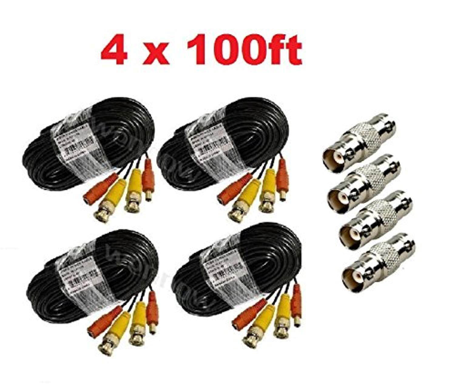 wennow 4 pack premium 100ft. bnc extension cables for cctv systems black color